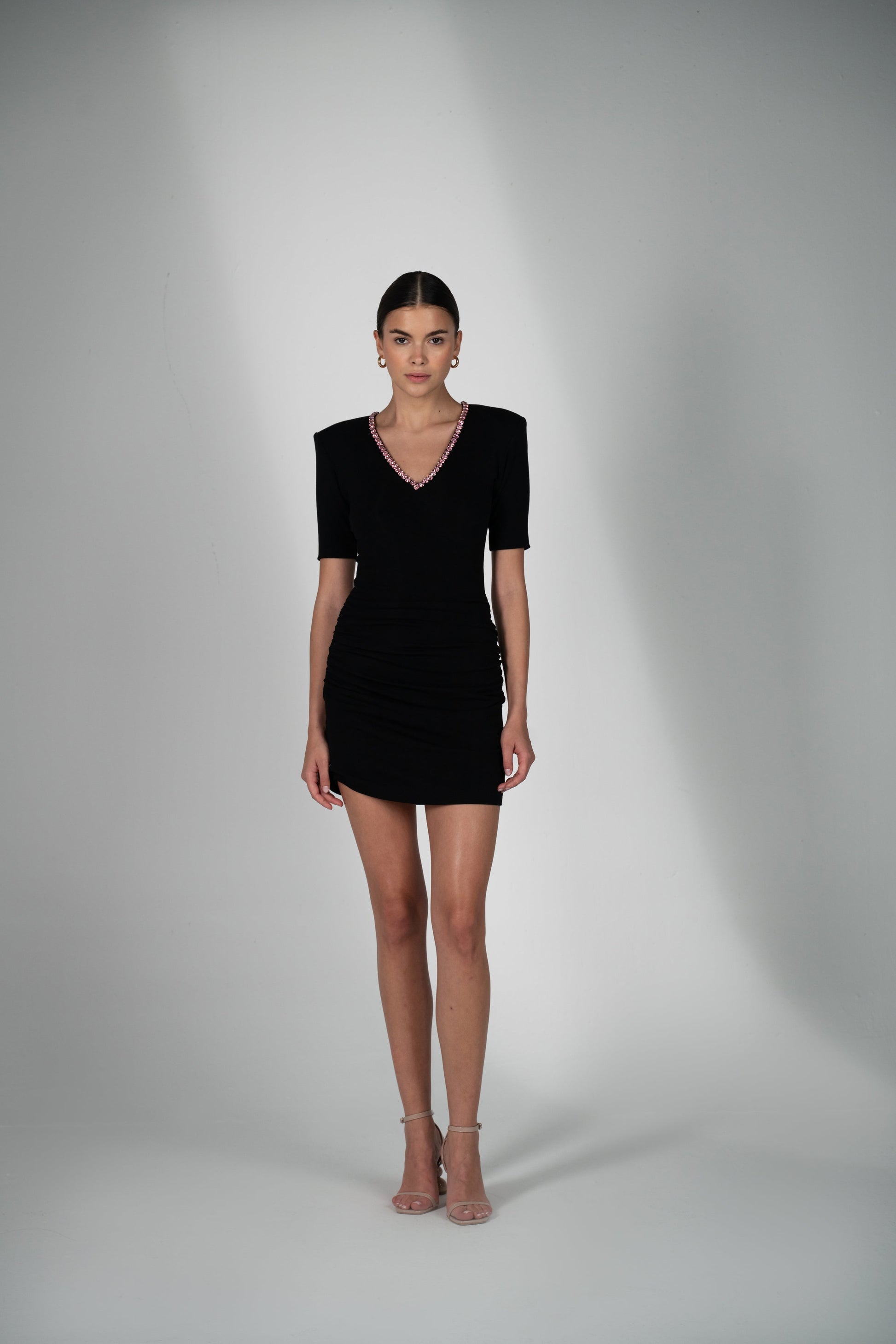 V-neck Mini Dress Black