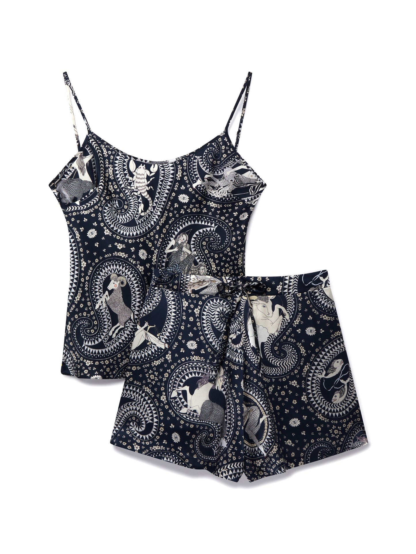 Celeste Zodiac Silk Satin Camisole Set in Midnight