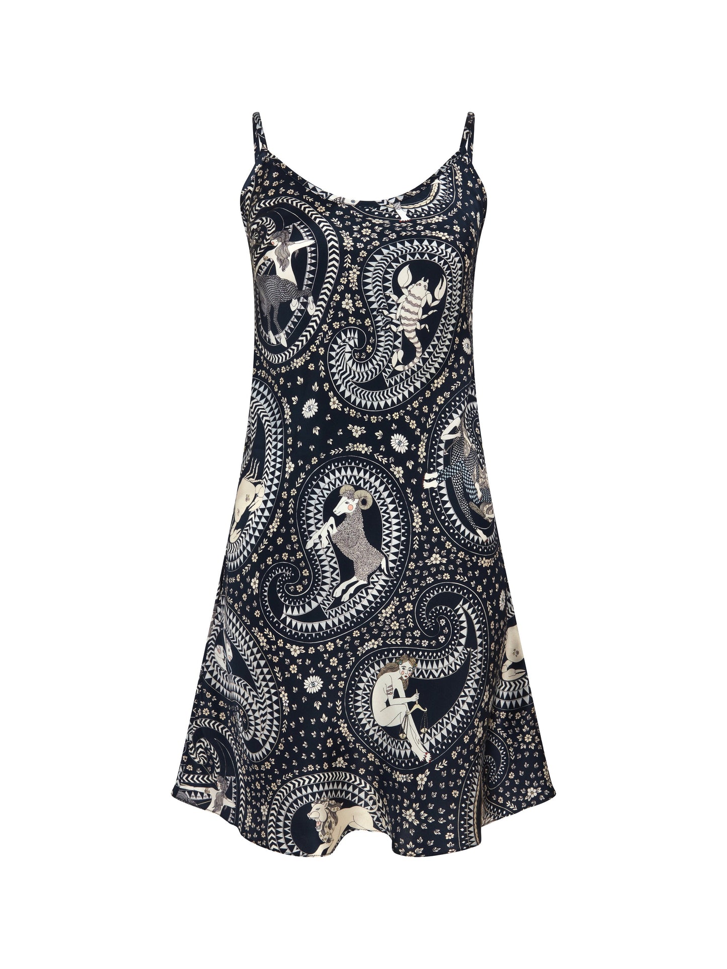 Stella Zodiac Silk Satin Slip Dress in Midnight