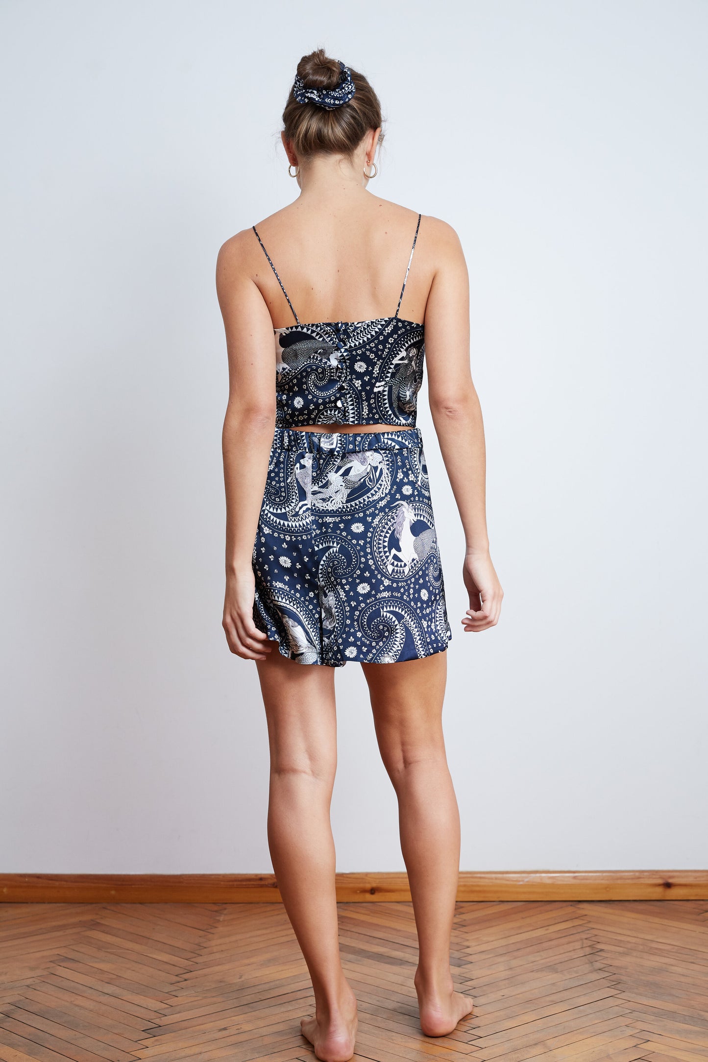 Celeste Zodiac Silk Satin Camisole Set in Midnight