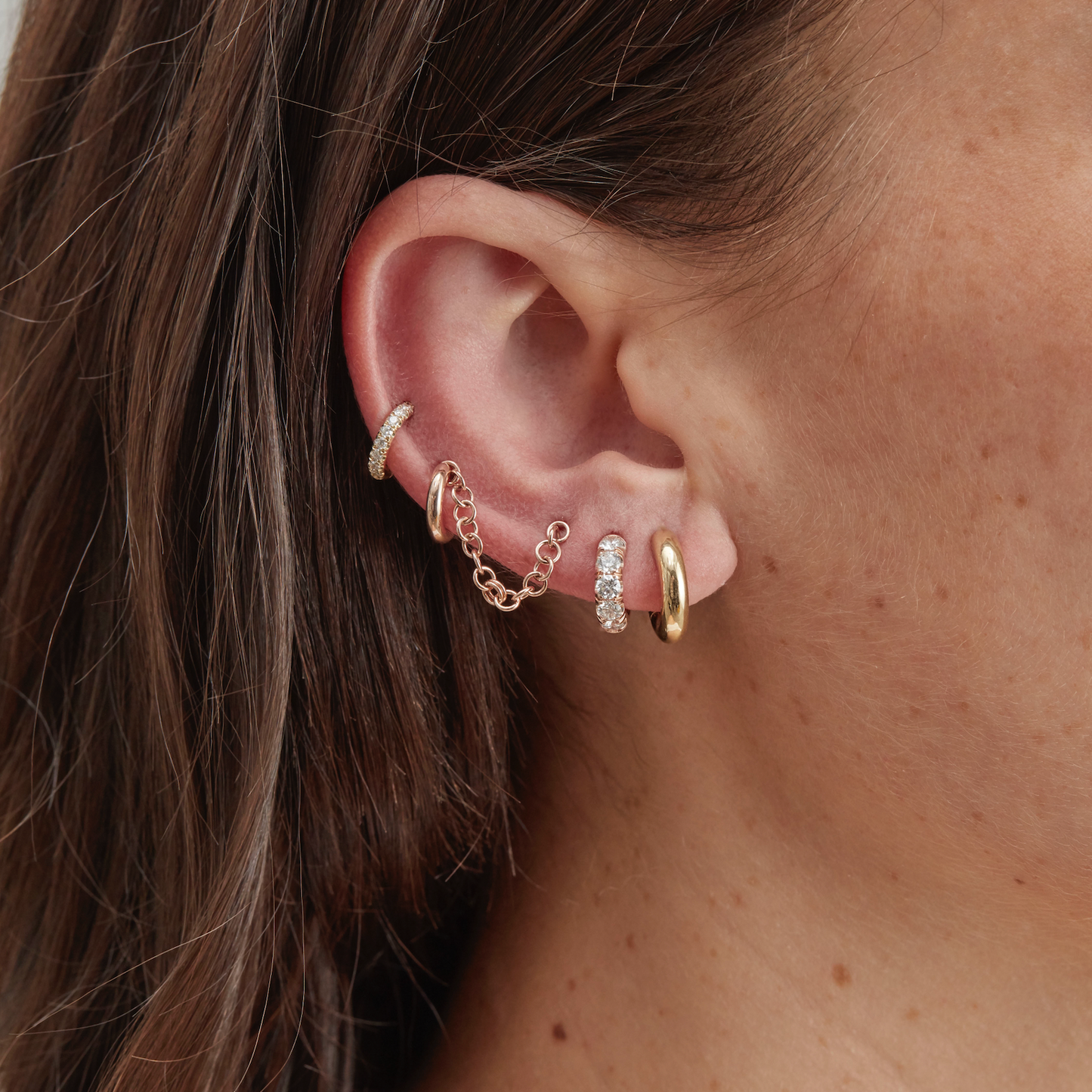 Mini Macrohoop 18k Rose Gold White Diamond Earrings