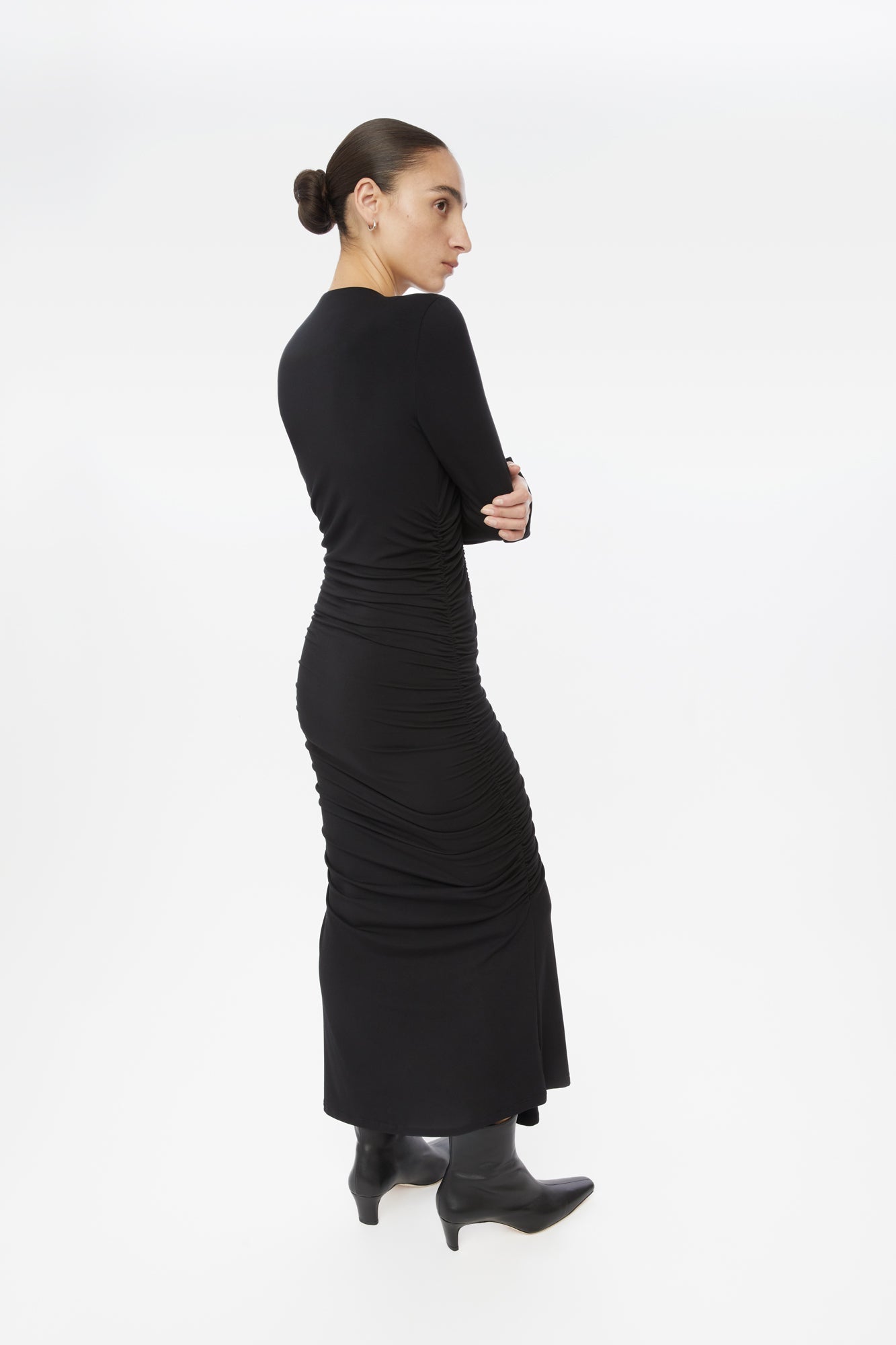 modal-ruched-asymmetric-midi-dress-dal-the-label-black