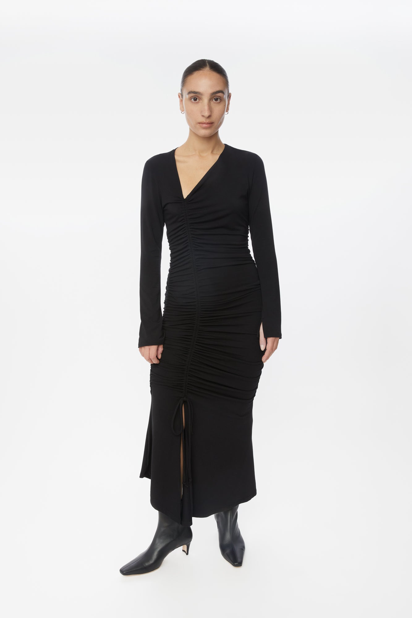 modal-ruched-asymmetric-midi-dress-dal-the-label-black