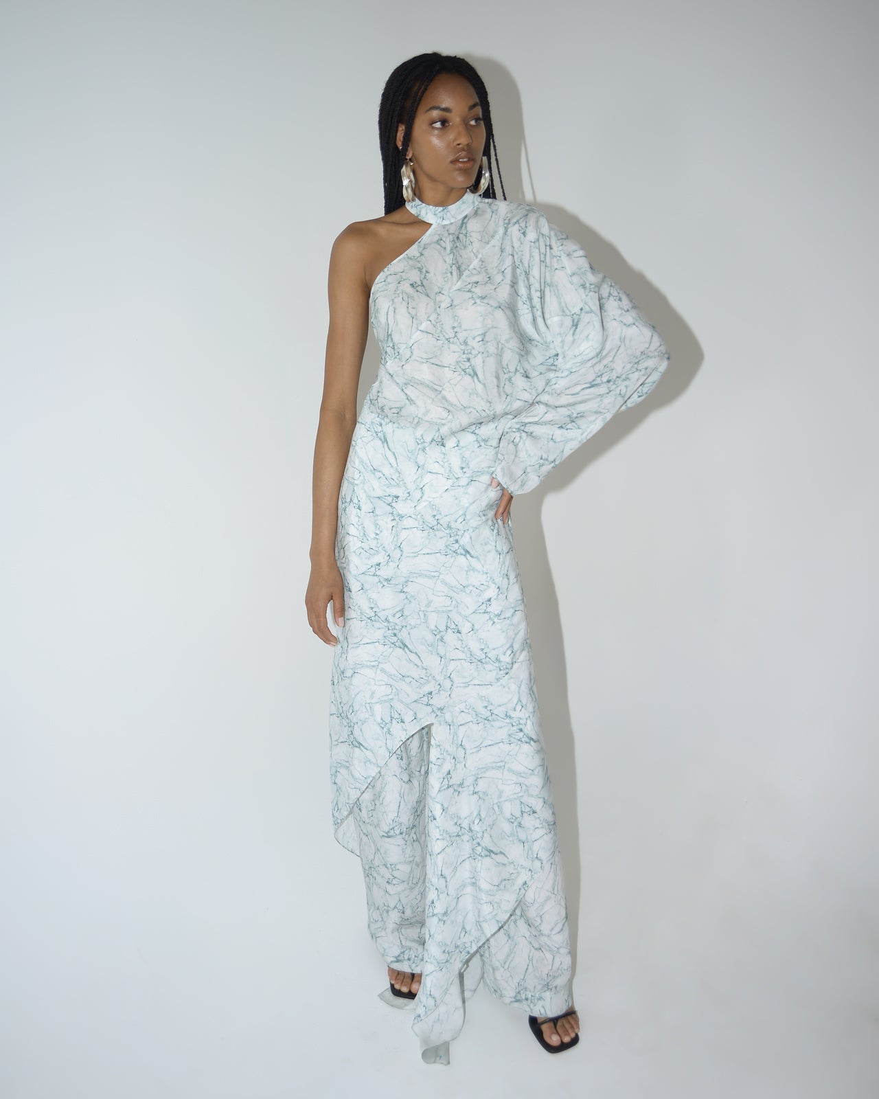 Marble Asymmetrical Tiered Dress