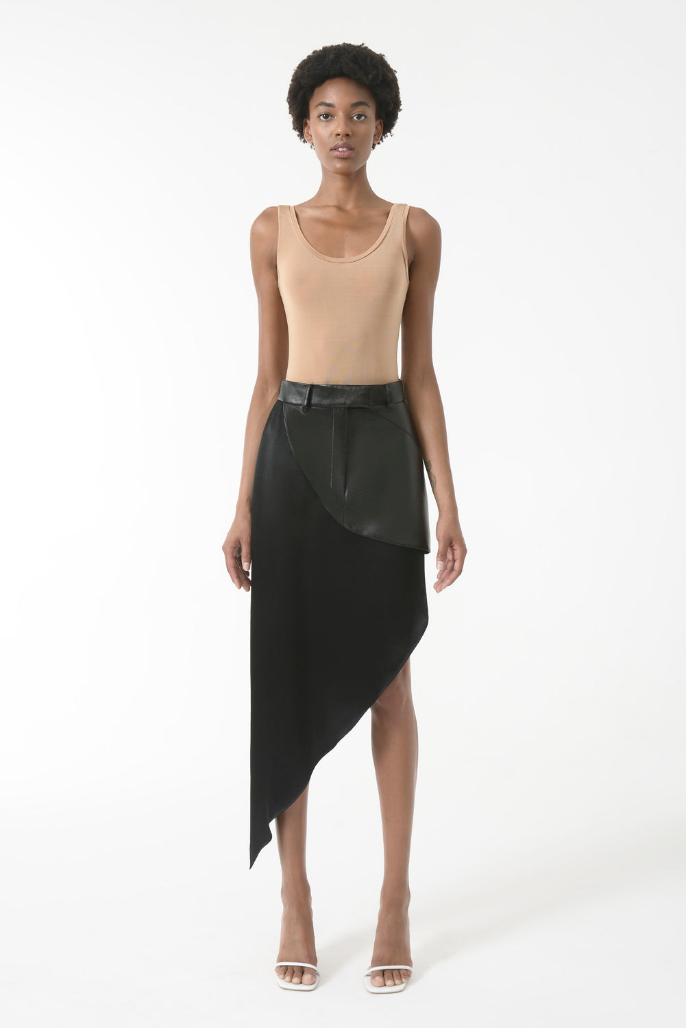 Eco Leather Diagonal Combo Skirt