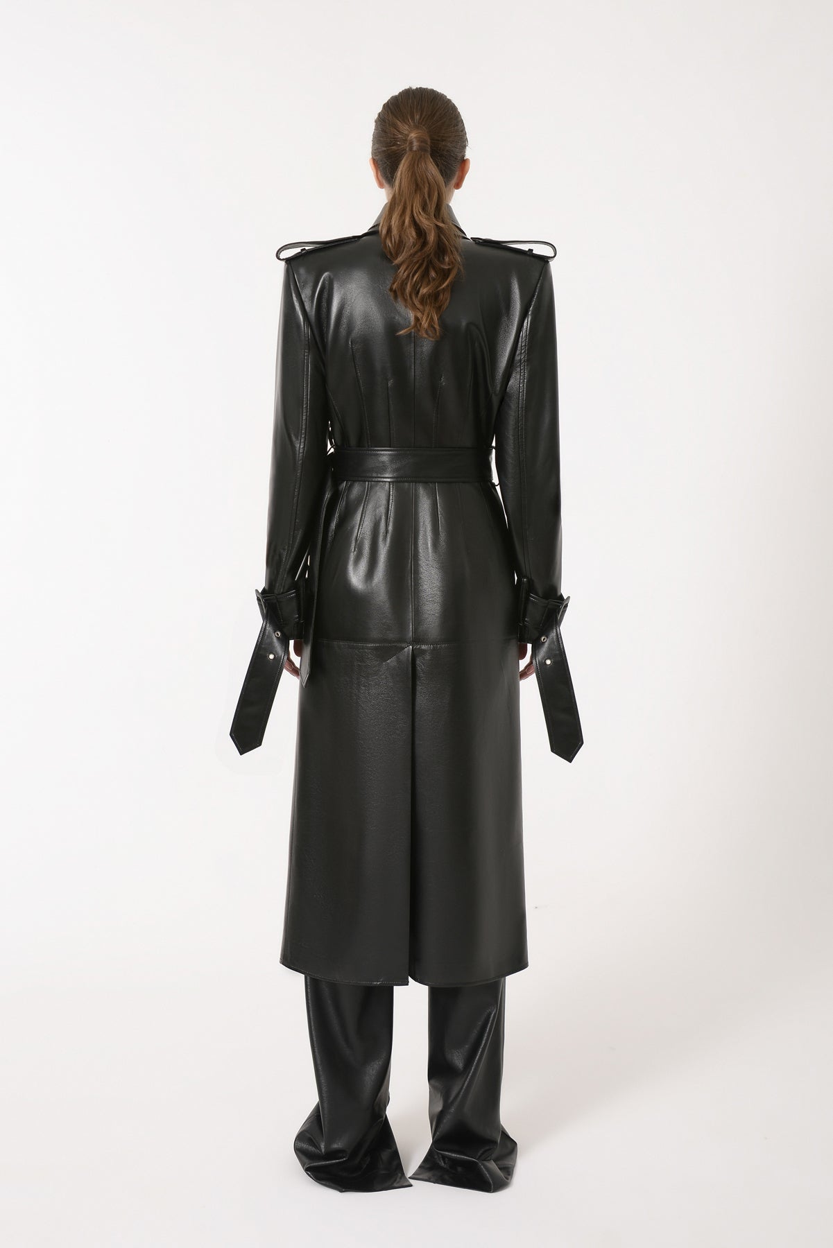 Eco Leather All Belts Fitted Coat