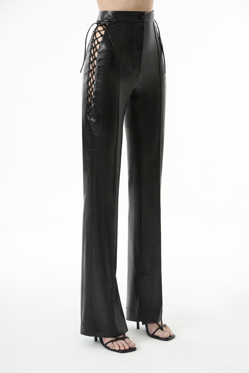 Eco Leather Straight Lace-up Pants