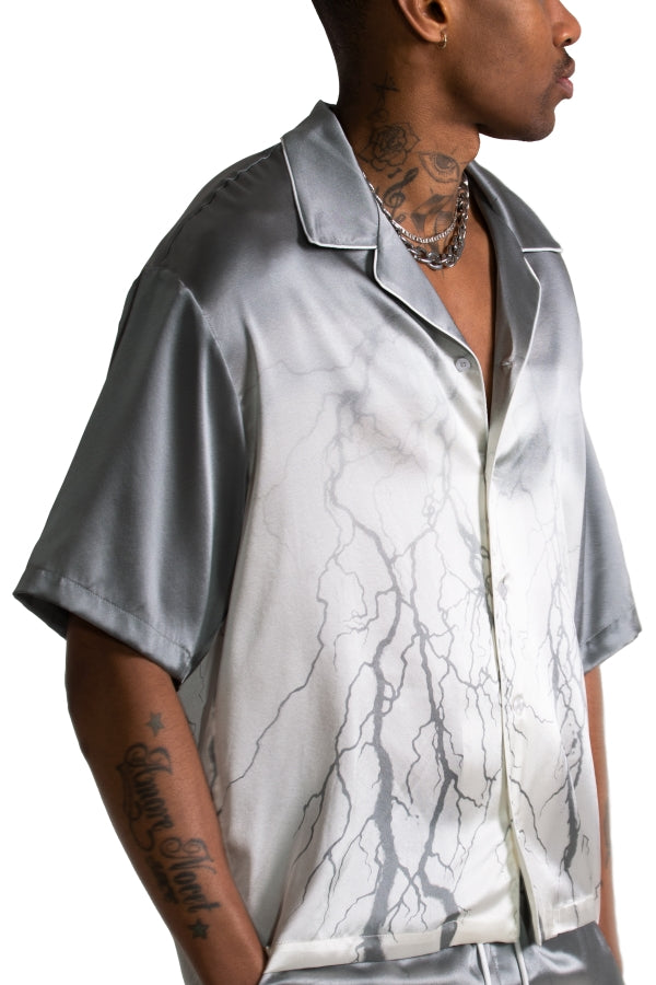 Grey Lighting Silk Bowling Shirt